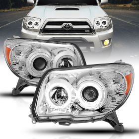 AmeriLite Chrome Dual Intense LED Halo Projector Headlights Pair For Toyota 4 Runner - Driver and Passenger Set