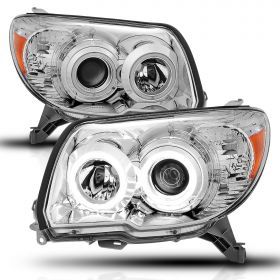 AmeriLite Chrome Dual Intense LED Halo Projector Headlights Pair For Toyota 4 Runner - Driver and Passenger Set