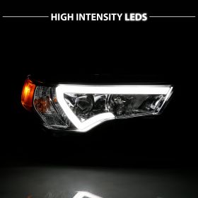 AmeriLite for 2014-2023 Toyota 4Runner LED Tube Square Chrome Projector Headlights Assembly Set - Passenger and Driver Side