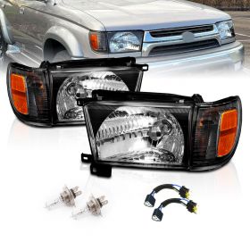 AmeriLite Black Replacement Headlights w/ Corner Lamp + Bracket For 96-98 Toyota 4 Runner SUV N180 - Passenger and Driver Side
