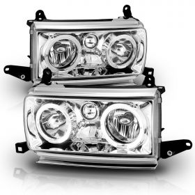 AmeriLite Chrome Crystal Headlights Halo For Toyota Land Cruiser - Passenger and Driver Side