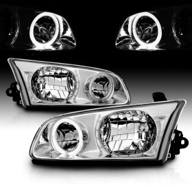 AmeriLite Chrome Replacement Headlights LED Halo Set For 2000-2001 Toyota Camry - Passenger and Driver Side