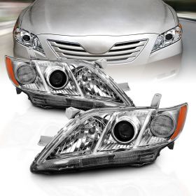 AmeriLite for 2007-2009 Toyota Camry Factory Style Chrome Projector Replacement Headlight Assembly Pair - Passenger and Driver Side