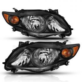 AmeriLite for 2009-2010 Toyota Corolla Black Housing Factory Upgrade Replacement Headlight Assembly Signal Lamps Pair - Driver and Passenger Side