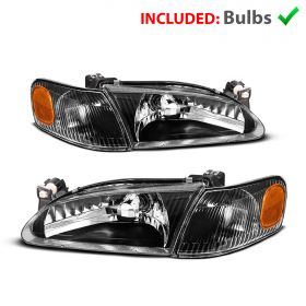 AmeriLite Crystal Headlights Black Amber With Corner Light For Toyota Corolla - Passenger and Driver Side