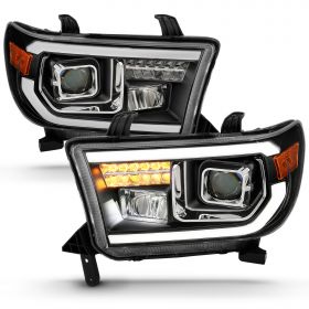AmeriLite Replacement for 2007-2013 Toyota Tundra | 2008-2017 Sequoia Quad Projector w/High Power LED Tube & Signal Set - Passenger and Driver Side