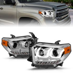 AmeriLite for 2014-2020 Toyota Tundra U-Type LED DRL Tube Chrome Projector Headlights Set - Passenger and Driver Side