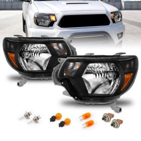 AmeriLite Black Headlights For Toyota 2012-2015 Tacoma (Pair) Replacement Assembly High/Low Beam Bulb Included