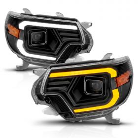 AmeriLite For 2012-2015 Toyota Tacoma Pickup C-Type Switchback LED Tube Replacement Headlights Pair - Passenger and Driver Side
