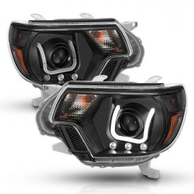 AmeriLite for 2012-2015 Toyota Tacoma Clear Black U-type LED Bar Projector Replacement Headlights Assembly Set - Passenger & Driver Side
