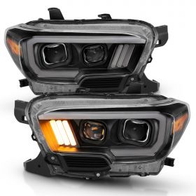 AmeriLite for 2016-2023 Toyota Tacoma SR SR5 LED Tube Twin Square Projectors Replacement Pickup Truck Headlight Pair - Passenger and Driver Side