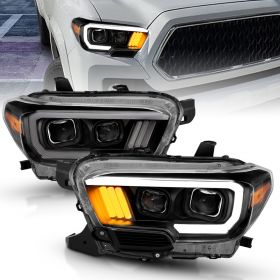 AmeriLite for 2016-2023 Toyota Tacoma Pickup TRD [LED DRL Model] Light Tube Square Projector Replacement Headlight Pair - Passenger and Driver Side