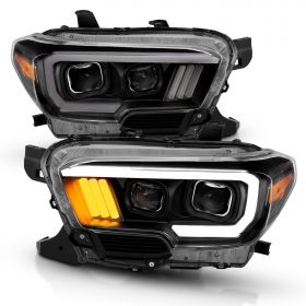 AmeriLite for 2016-2023 Toyota Tacoma Pickup TRD [LED DRL Model] Light Tube Square Projector Replacement Headlight Pair - Passenger and Driver Side