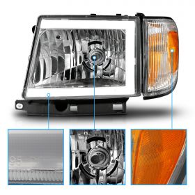 AmeriLite for 1998-2000 Toyota Tacoma 4WD Pickup LED Tube Chrome Reaplcement Headlights + Corner Light Set - Passenger and Driver Side