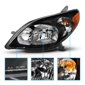 AmeriLite Crystal Headlights Black Amber For Toyota Matrix - Passenger and Driver Side