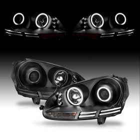 AmeriLite Headlights Black (CCFL Halo) For Volkswagen Rabbit(Golf)/Jetta Gen5/Wagon - Passenger and Driver Side