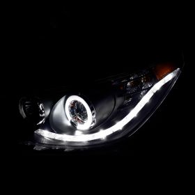 AmeriLite Black Projector Replacement Headlights LED Bar Halo Set For Hyundai Accent 4 Door/Hatchback - Passenger and Driver Side
