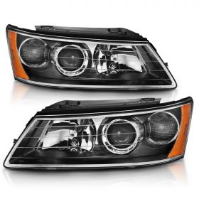 AmeriLite for 2006-2008 Hyundai Sonata Black Replacment Projector Headlights Pair w/ Bulbs - Driver and Passenger Side