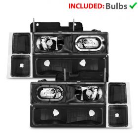 CHEVY FULLSIZE 88-98 CRYSTAL H.L HALO BLACK  W/ SIGNAL & SIDE MARKER LIGHTS