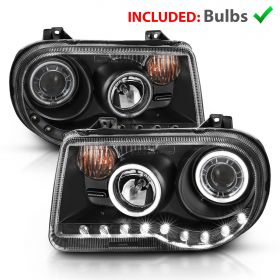 CHRYSLER 300c 05-UP PROJECTOR H.L G2 HALO L.E.D BLACK CLEAR (CCFL) (W/O HID)