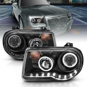 CHRYSLER 300c 05-UP PROJECTOR H.L G2 HALO L.E.D BLACK CLEAR (CCFL) (W/O HID)
