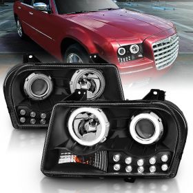 CHRYSLER 300 05-UP PROJECTOR H.L HALO L.E.D BLACK CLEAR (CCFL)