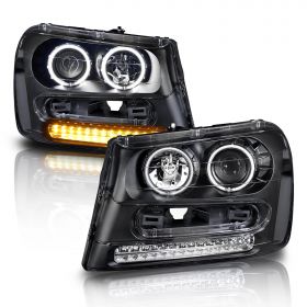 CHEVY TRAILBLAZER 02-05 PROJECTOR H.L HALO BLACK CLEAR AMBER (CCFL)