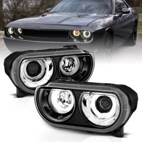 DODGE CHALLENGER 08-14 PROJECTOR H.L DUAL HALO BLACK CLEAR (HID COMPATIBLE& CCFL)