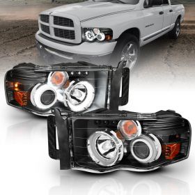 DODGE RAM 02-05 PROJECTOR H.L G2 W/O CCFL BAR HALO BLACK CLEAR AMBER (SUPER WHITE)
