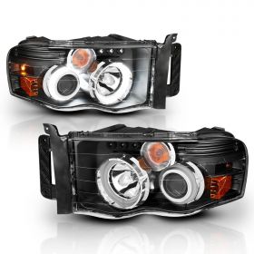 DODGE RAM 02-05 PROJECTOR H.L G2 W/O CCFL BAR HALO BLACK CLEAR AMBER (SUPER WHITE)