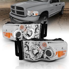 DODGE RAM 02-05 PROJECTOR H.L G2 W/O CCFL BAR  HALO CHROME CLEAR AMBER (SUPER WHITE)