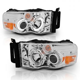 DODGE RAM 02-05 PROJECTOR H.L G2 W/O CCFL BAR  HALO CHROME CLEAR AMBER (SUPER WHITE)