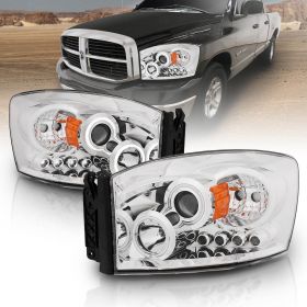 DODGE RAM 06-09 PROJECTOR H.L HALO CHROME CLEAR AMBER(CCFL)