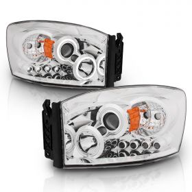 DODGE RAM 06-09 PROJECTOR H.L HALO CHROME CLEAR AMBER(CCFL)