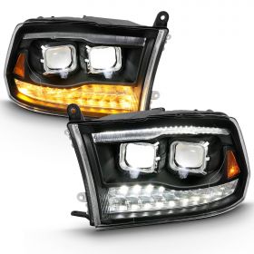 DODGE RAM 09-19(HALOGEN)/ 13-19(PROJECTOR) 2500/3500 10-19 PROJECTOR FULL LED SWITHCHBACK H.L BLACK AMBER