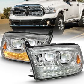 DODGE RAM 09-19(HALOGEN)/ 13-19(PROJECTOR) 2500/3500 10-19 PROJECTOR FULL LED SWITHCHBACK H.L CHROME AMBER