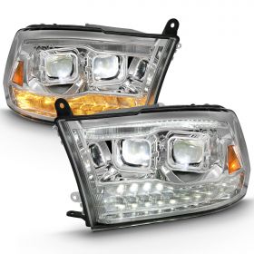 DODGE RAM 09-19(HALOGEN)/ 13-19(PROJECTOR) 2500/3500 10-19 PROJECTOR FULL LED SWITHCHBACK H.L CHROME AMBER