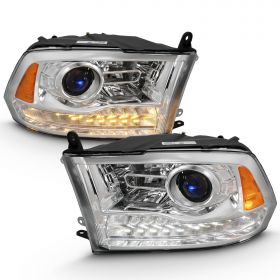 DODGE RAM 09-17 PROJECTOR PLANK STYLE SWITCHBACK H.L HALO CHROME AMBER (OE STYLE) _x000D_