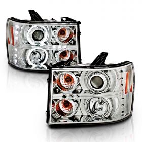 GMC SIERRA 07-13 PROJECTOR H.L HALO CHROME CLEAR AMBER(CCFL)