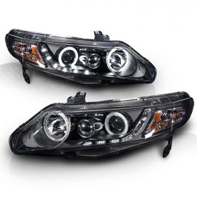 HONDA CIVIC 06-11 4 DR/HYBRID PROJECTOR H.L HALO BLACK CLEAR AMBER (CCFL)