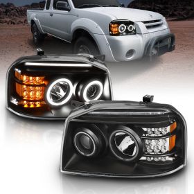 NISSAN FRONTIER 01-04 PROJECTOR H.L W/ LED BAR BLACK CLEAR AMBER (CCFL)