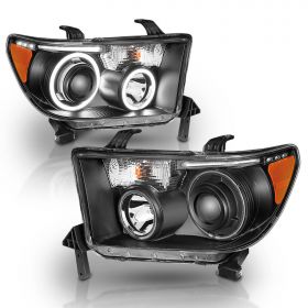 TOYOTA TUNDRA 07-13, SEQUOIA 08-18 PROJECTOR H.L HALO W/ LED BAR BLACK CLEAR AMBER(CCFL)