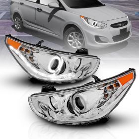 HYUNDAI ACCENT 11-13 4 DR/ HATCHBACK PROJECTOR H.L HALO CHROME CLEAR AMBER