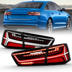 AmeriLite for 2012-2015 Audi A6 / S6 [Full LED] Sequential Turn Signal Black Tail Lights Assembly Set - Passenger and Driver Side