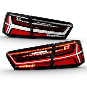 AmeriLite for 2012-2015 Audi A6 / S6 [Full LED] Sequential Turn Signal Black Tail Lights Assembly Set - Passenger and Driver Side