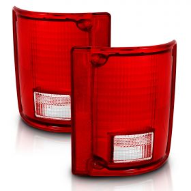AmeriLite for 1973-1991 Chevy/GMC Blazer Suburban Jimmy Full Size Ruby Red Replacement Brake Tail Lights Housing Set - Passenger and Driver Side