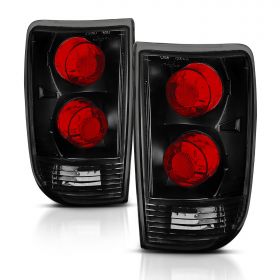 AmeriLite for 1995-2005 Chevy Blazer GMC Jimmy S-10 S-15 Dark Black Euro Tail Lights Aftermarket Brake Lamps Pair - Passenger and Driver Side