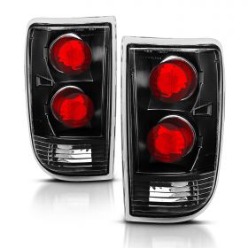 AmeriLite for 1995-2005 Chevy Blazer GMC Jimmy S-10 S-15 Black Euro Tail Lights Aftermarket Brake Lamps Pair - Passenger and Driver Side