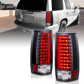 AmeriLite for 2007-2014 Chevy Tahoe Suburban GMC Yukon XL Black LED Replacement Tail Lights Assembly Pair - Passenger and Driver Side