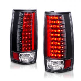 AmeriLite for 2007-2014 Chevy Tahoe Suburban GMC Yukon XL Black LED Replacement Tail Lights Assembly Pair - Passenger and Driver Side